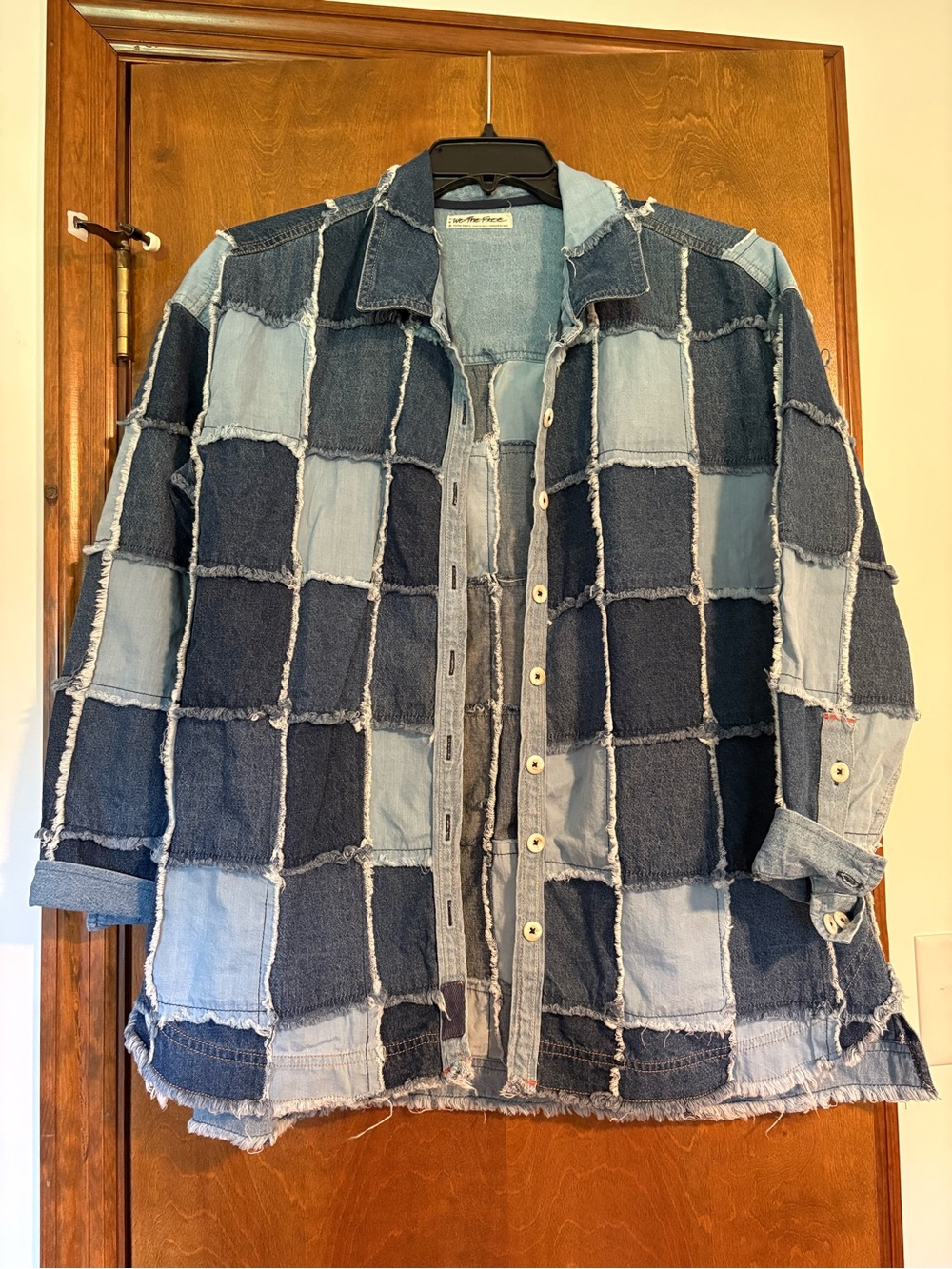 Free People Patchwork Two-Tone Denim Button-Up Shirt